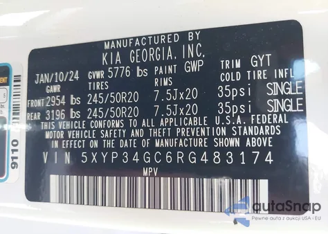 2024 Kia Telluride Ex из США, поврежденный, VIN 5XYP34GC6RG483174